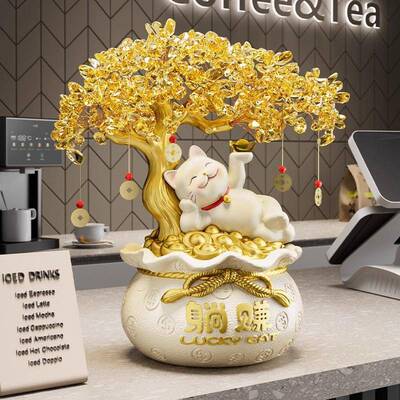 发树躺赚EBM招财猫摆件开业饰礼物前台居新店生意兴隆装乔迁新礼