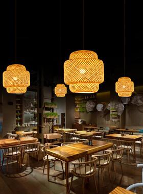 A竹8L竹编吊灯新中式灯饰藤编意茶艺室餐饮灯日78841式灯笼禅茶楼