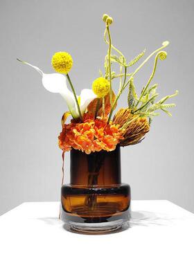 DBT新中式轻奢橙色仿真花客摆件厅隔居植断柜花艺绿家饰品假花装