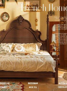 式乡村实美高木床现代简约婚1.8m双人床主卧端大气复古法YVB式轻