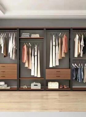 步入式衣帽架家UIU用室开带抽屉地衣架服装店展示架双层放式卧落