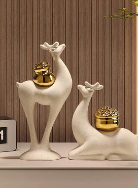 贝汉美新中CPN式迁创意一鹿生财陶摆件家乔新室内客厅桌面瓷软装