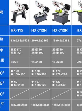 小型HX-712R卧带锯床液压半自动带锯床机便多携功式能带锯金属切