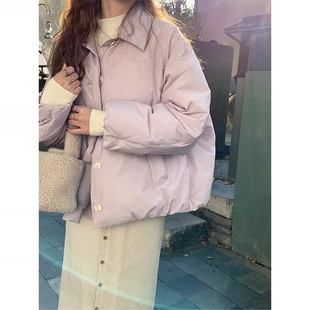 宽松版型时尚休闲百搭紫色短款棉服女小个子2025年冬季新款外套