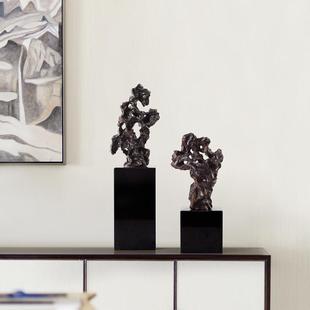 中式陶瓷湖石头LDD新石摆件靠山石大理底座禅意玄关样板房太软装