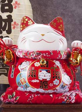 摆招财猫开10寸红色喜猫家居装饰店NBI铺收银创意礼品招财业猫台