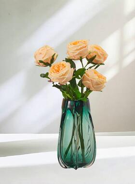 欧意绿色HPMTL玻璃花璃瓶创摆件餐桌电视柜客厅插花轻奢琉北插花