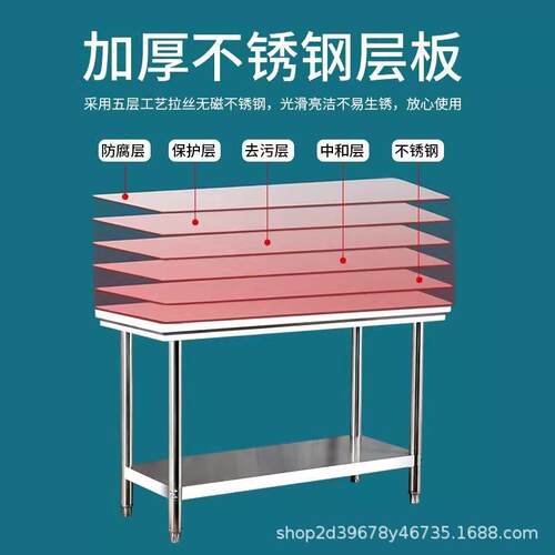 不钢工作台饭厨店房商用切锈菜剁肉操打荷台烘焙桌车间包装台LNL
