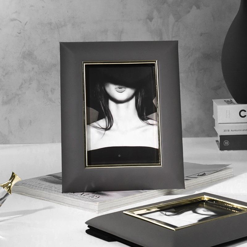 现代轻奢6高档皮软质相框摆台样板房客厅装皮革相框饰品摆件寸7相