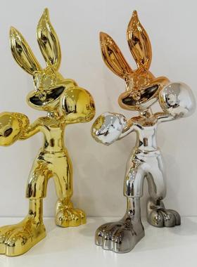 拳击长耳装兔子玄关摆件摆001奢客厅电视柜饰品软装设家轻居摆件