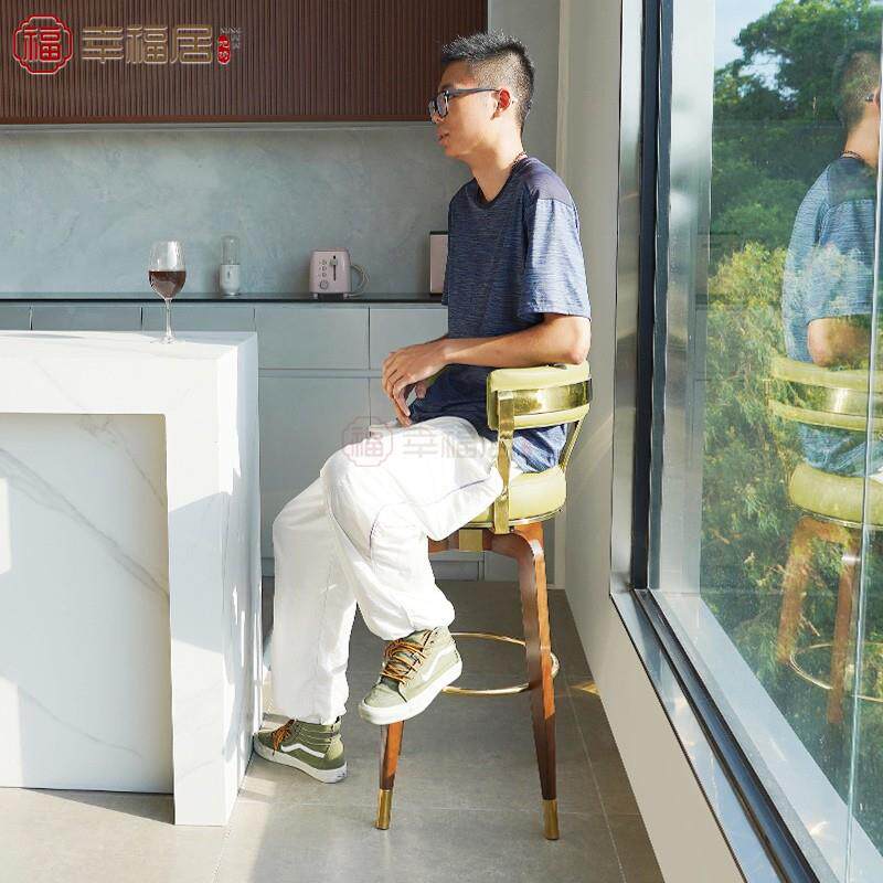台椅轻美奢式家用靠背吧吧凳岛台实木酒吧创意旋转接待巴台高435