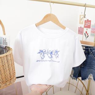 纯棉短款t恤女夏2025夏装新款学生高腰ins潮露肚脐圆领半袖体恤衫