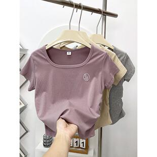 高腰短款t恤女夏2025新款韩版学生宽松纯棉圆领小个子减龄体恤衫