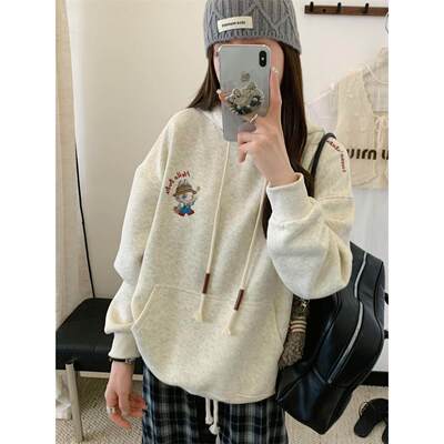 卡通刺绣拉布布卫衣女2025秋季新款韩版宽松休闲百搭加厚套头外套