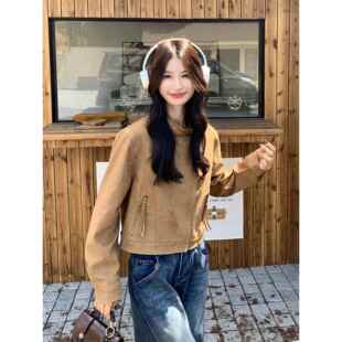 韩里韩气复古麂皮绒短外套女小个子秋季2025新款休闲炸街百搭夹克