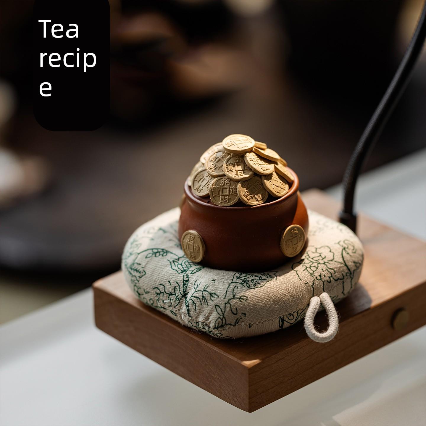 紫砂茶宠聚宝盆招财盖置精品可养手工创意钱袋子茶桌摆件茶玩盖托