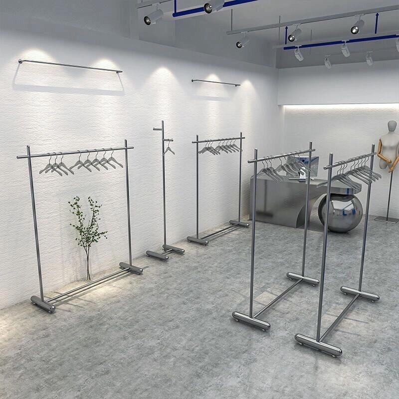 服装店不锈钢展示架落地式中岛正挂架拉丝女装店挂衣架货架陈列架