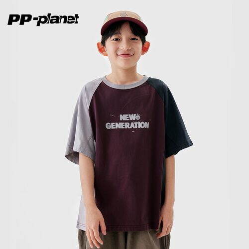 PP星球男童夏季洋气拼接T恤新款中大童上衣潮儿童休闲短袖t