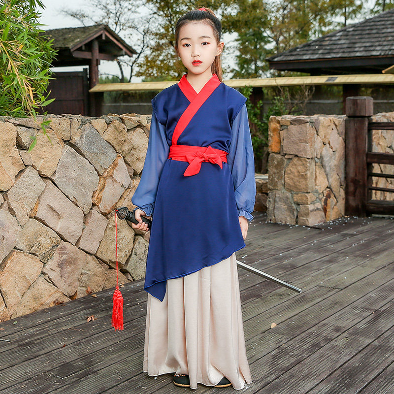 花木兰汉服女童演出服儿童侠客古风衣服少爷服国学表演服装中国风图片