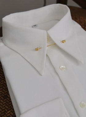 [黑白色]意式复古休闲长袖帝国领个性法式免烫大尖领修身商务衬衫