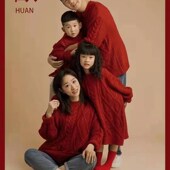 家庭装 全家福主题摄影服装 一家四口拍照红毛衣 影楼亲子装 2024新款