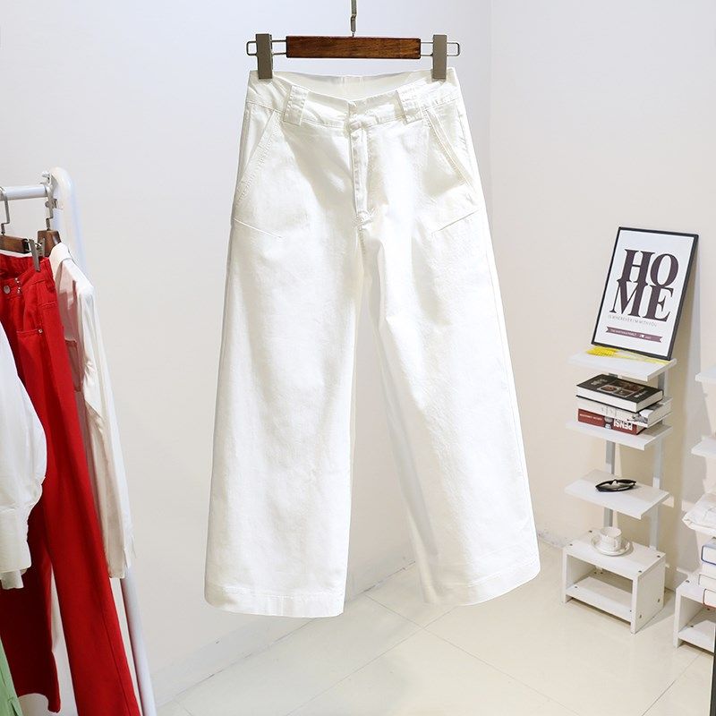 高腰弹力牛仔阔腿八分裤女2024夏季新款宽松百搭薄款休闲直筒裤子,女装/女士精品,牛仔裤,淘宝优惠券,粉丝福利购,淘宝优惠卷