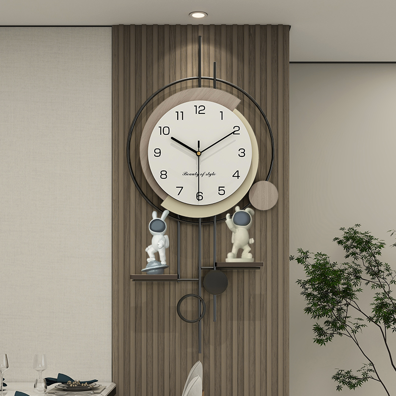 客厅钟表挂钟免打孔钉简约现代大气餐桌创意奶油风2023新款表挂墙