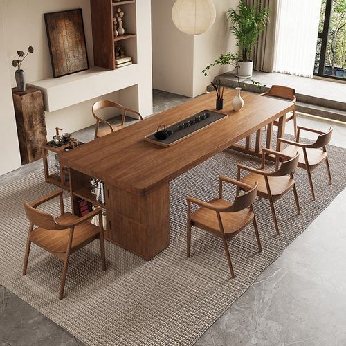 现代实木茶桌椅组合带柜子客厅办公茶室茶台洽谈原木大板泡茶桌