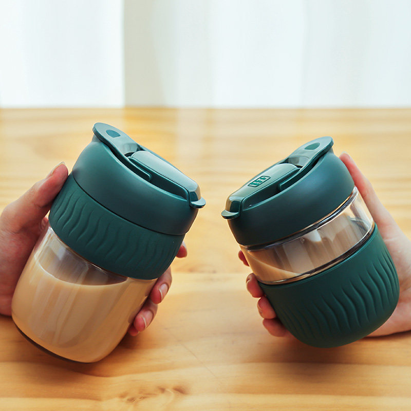 unibott 咖啡杯带吸管双饮玻璃水杯夏天可爱便携奶茶杯子随行杯女