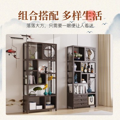 竹木多宝阁博古架客厅中式古董陈列柜家用茶室茶叶展示柜多层书架