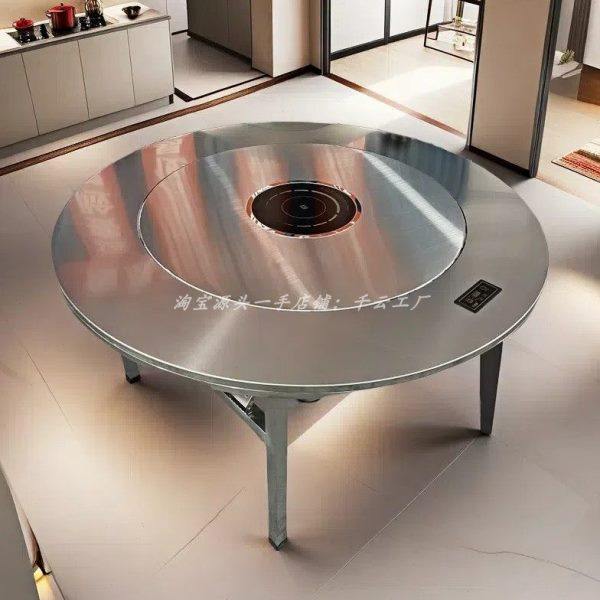 不锈钢转盘圆桌火锅桌送电磁炉家用餐桌饭桌饭台折叠桌子商用圆台,住宅家具,不锈钢/PVC餐桌,淘宝优惠券,粉丝福利购,淘宝优惠卷