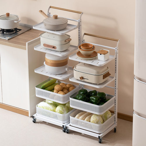 厨房置物架家用落地式锅架多层果蔬菜篮子小推车多功能锅具收纳架