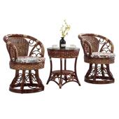 阳台家用编休闲藤桌椅真藤旋转简HMG约椅单人靠背椅三件套藤茶几