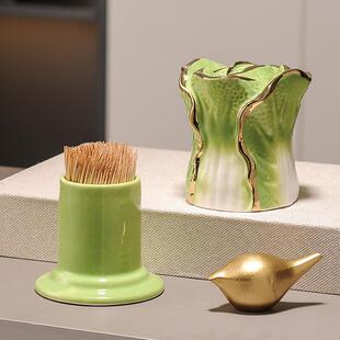 意如菜百财餐巾盒牙签盒新中式高灰档轻奢茶3112+418几白餐桌创意