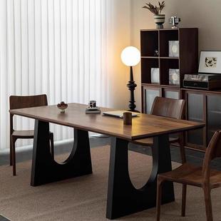 RIG美黑胡桃木色中古餐桌工长北方形去客化大长作台大板餐书桌一