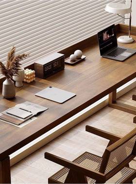 书双人公实木书桌靠墙桌长方形桌复书古学MNQ习桌长条桌简约实木