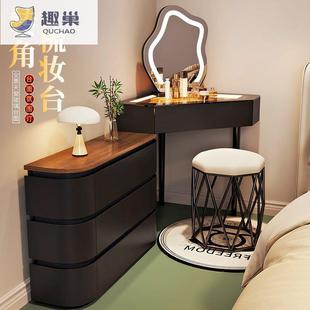 实木转角梳妆台341奶油简约户小型三角柜一体家用卧室墙风角化斗