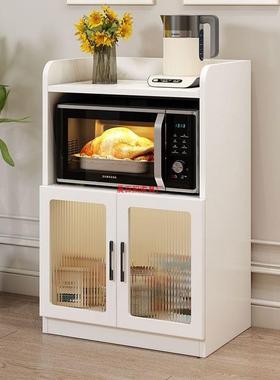 小型实欧木餐户边柜置物架落地多层功能烤箱QLX微炉玻璃门架波子