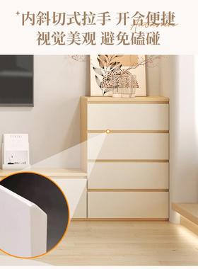 原木F77MJMT9奶风组合落电视柜旁立柜油客厅家斗用一体靠墙地柜储