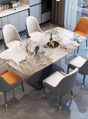 意式轻奢代岩约板餐桌LUY椅组合形长方西餐桌吃饭桌子现简家用小