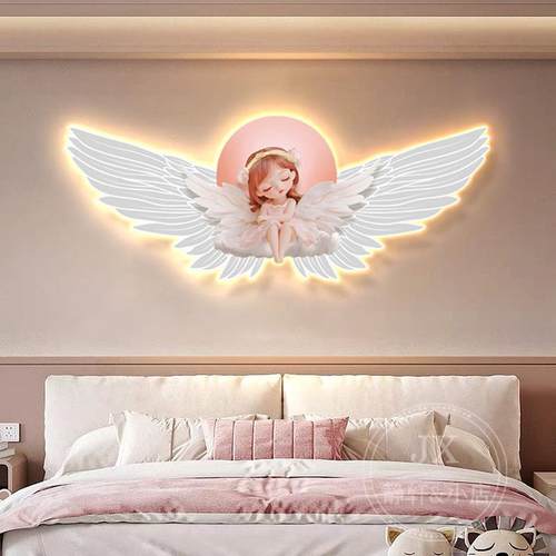 奶油风饰儿房装ZXZ天使客厅卧室氛围童感灯画女孩公主床头壁灯挂