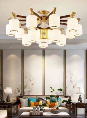 338c年Fx新中式全厅铜吊灯实木客厅吊灯2026新高挡别墅大款餐厅灯