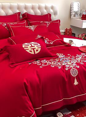 新中式庆四件套红色喜结婚婚被套被床单新婚婚TXQ房陪嫁床上用品