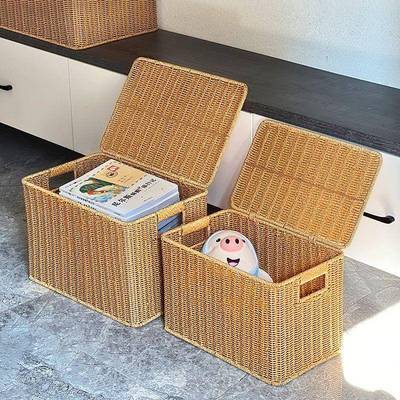 盖收带纳箱号大物手工仿藤编筐衣物玩具无品牌/收纳盒杂储物