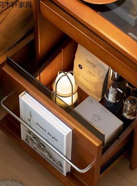 胶木实床头柜复古卧室置物柜PRQ橡移动收小纳户型中古超窄床木边
