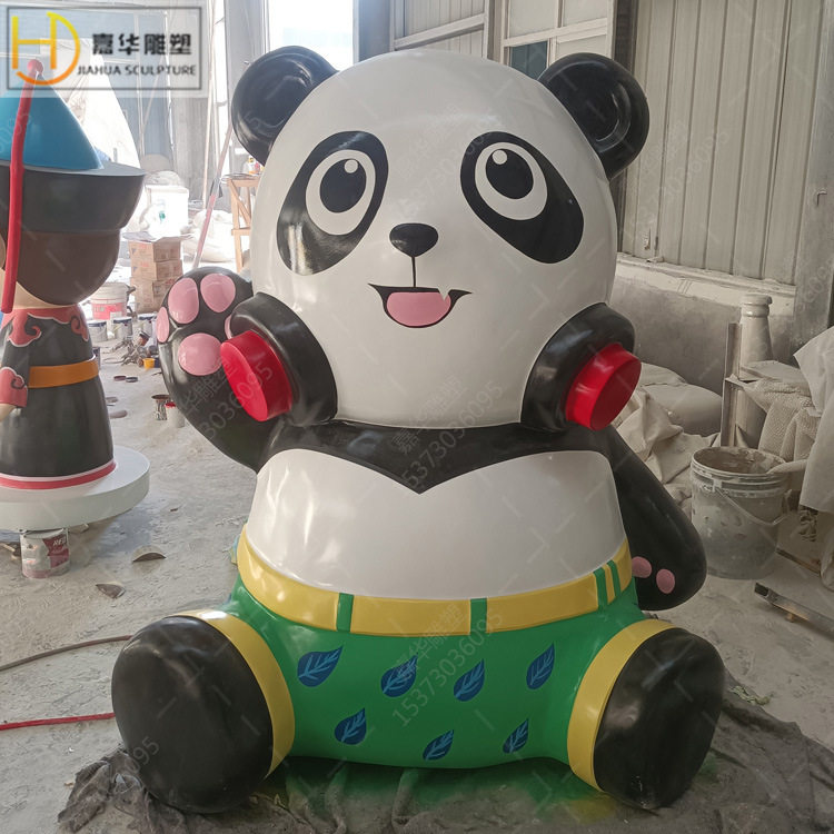 户外仿真卡通大熊猫玻璃钢雕塑园林景观小品花园庭院动物装饰摆件