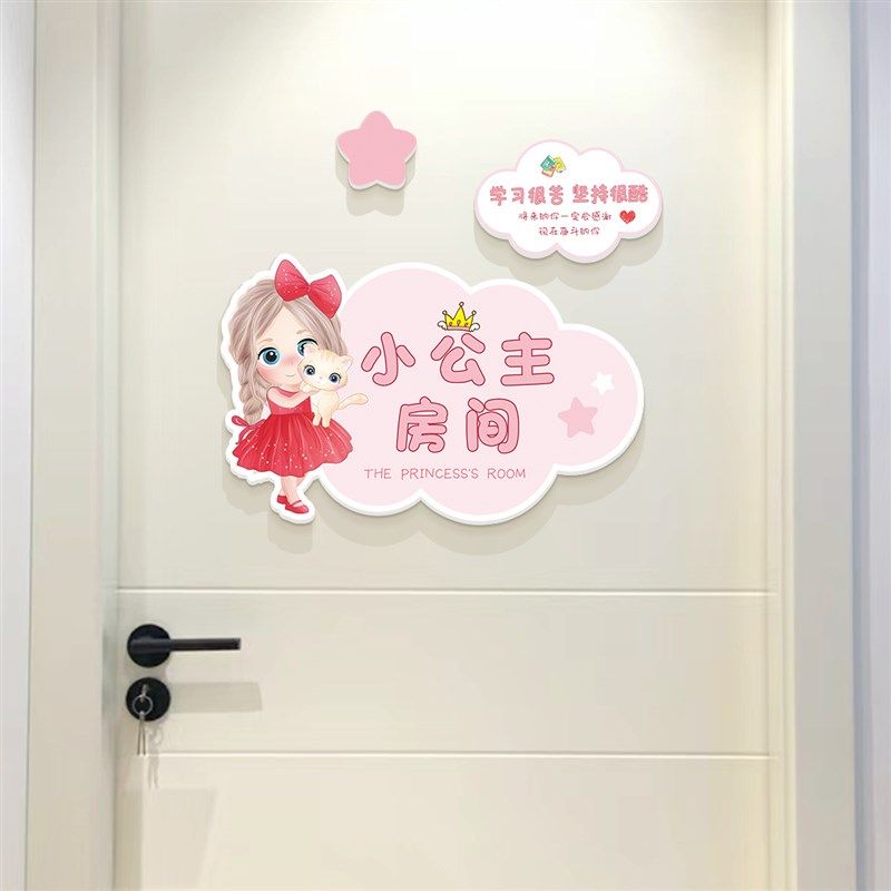 可爱小公主房间装饰布置 儿童房创意女孩卧室门门贴 墙面遮丑墙贴