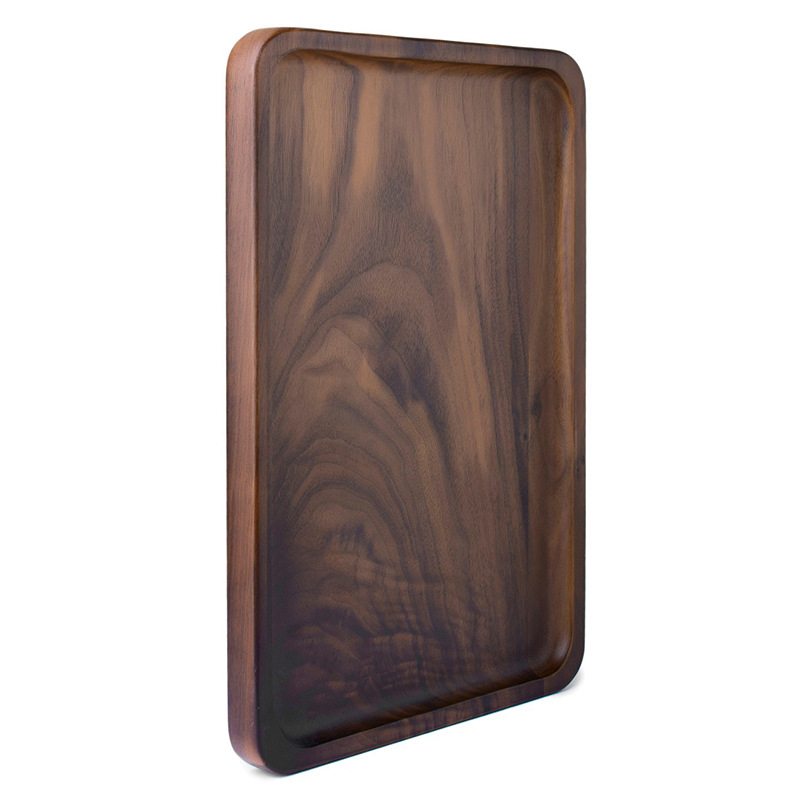 FAS黑胡桃木制茶盘30*18.5cm整木长方形咖啡茶点餐盘酒店商用批发