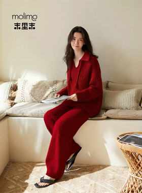 末里末半边绒红色睡衣女秋冬季珊瑚绒结婚本命年家居服可外穿套装