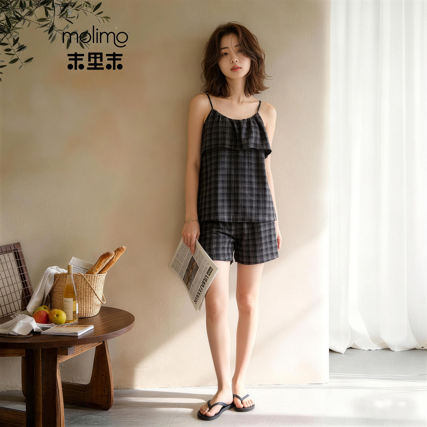 末里末夏季云朵棉吊带短裤家居服图片